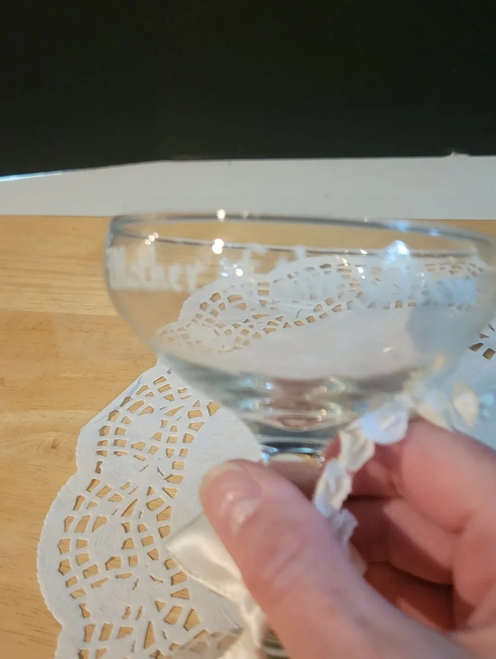 Mother of the Groom Engraved Champagne Coupe - Clear Glass with White Ribbon